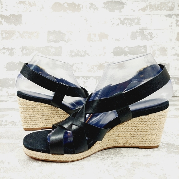 NEW Cole Haan Crystal Black Leather Buckle Sling Back Summer Wedge Sandals H328 - Picture 7 of 14